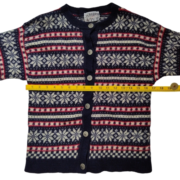 Pendleton Fair Isle Snowflake Virgin Wool Cardigan USA Made‎ Shrunken Sweater ** - Picture 10 of 12